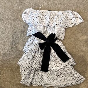 Zara White Polka Dot Dress with Black Bow